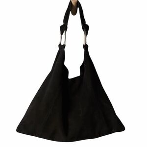Free people bobbi slouche black suede shoulder bag tote with silver hardware